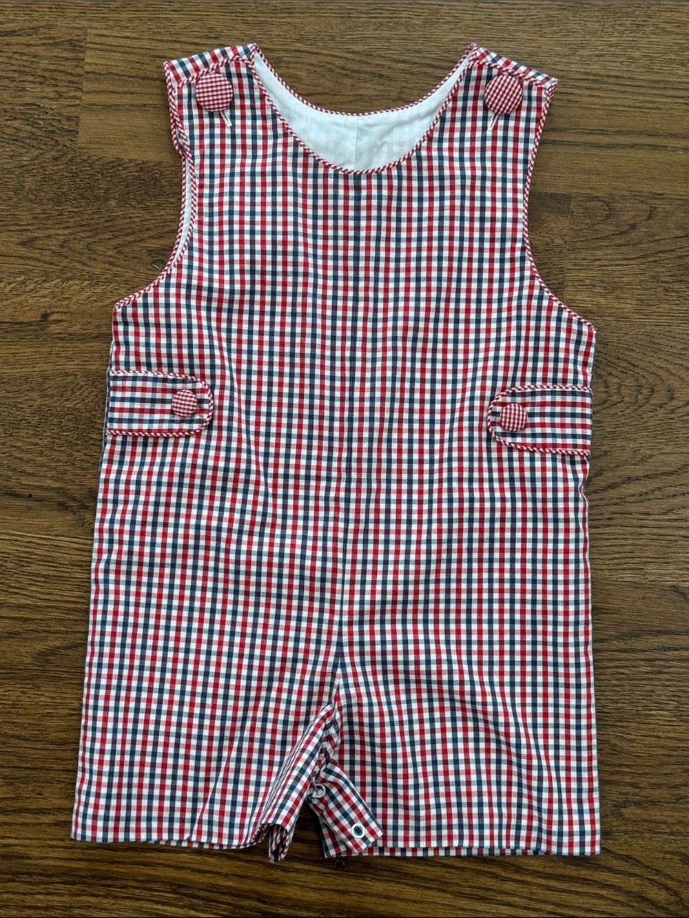 Banana Split Red and Navy Gingham Boys Romper
